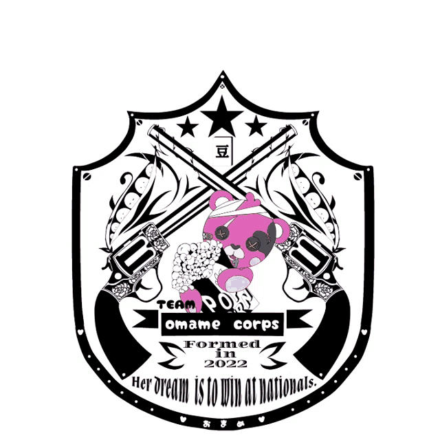 a black and white emblem that says team omame corps formed in 2022 her dream is to win at nationals