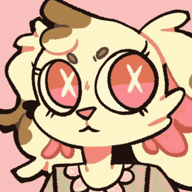a cartoon drawing of a cat with x 's on its eyes