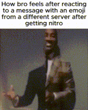 how bro feels after reacting to a message with an emoji from a different server after getting nitro meme