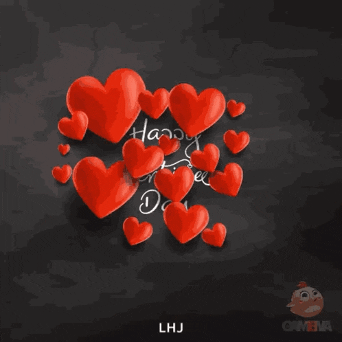 a happy valentine 's day card with red hearts