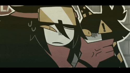 a cartoon drawing of a man with a warning sign on his face