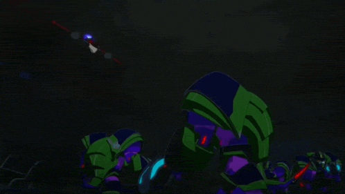 a cartoon drawing of a space ship with a purple light coming out of it