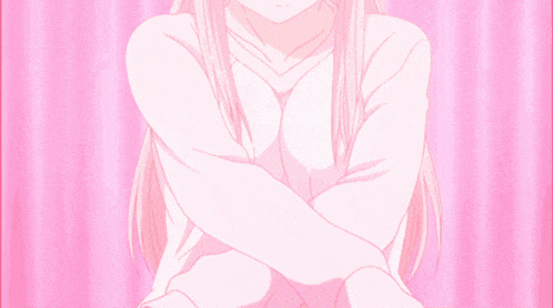 a woman in a white dress is standing on a pink background