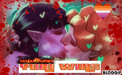 a picture of a couple kissing with the words halloween yuru wins