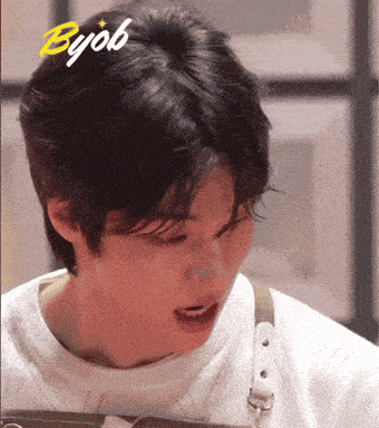 a close up of a person 's face with the word byob written on it