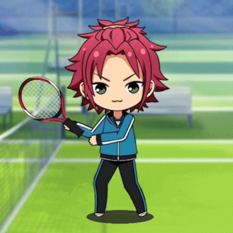 a person with red hair is holding a tennis racquet on a tennis court