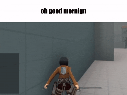 a screenshot of a video game with the words oh good mornign on the top