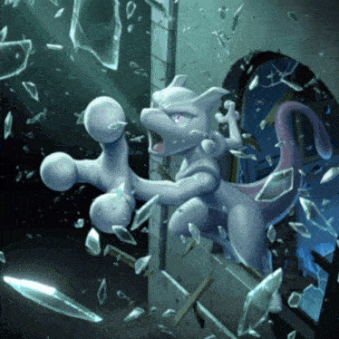 a cartoon drawing of a pokemon breaking glass