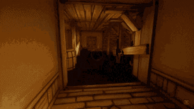 a screenshot of a video game shows a staircase with a shadow of a person behind it