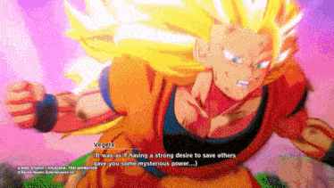 a screenshot of a video game with a character called vegeta