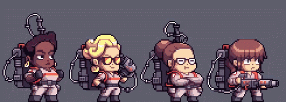 a pixel art of a group of people standing next to each other