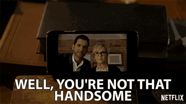 an advertisement for netflix shows a man and a woman on a cell phone