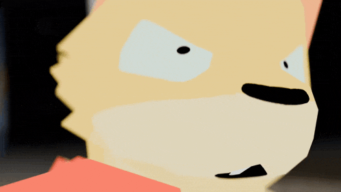 a close up of a cartoon character 's face with a red scarf around his neck