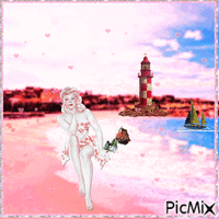 Alone On The Beach Lighthouse GIF - Alone On The Beach Lighthouse 1950s Swimsuit GIFs