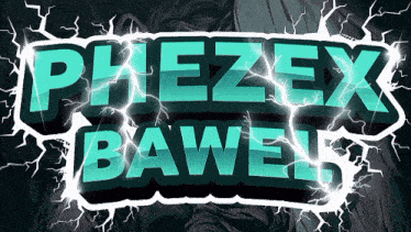the word phezex is on a dark background with lightning