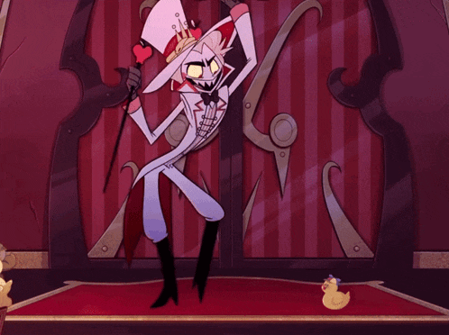 a cartoon character with a top hat holding a heart and a crown
