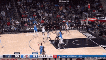 a basketball game is being played with the score 95-122