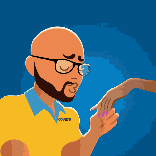 a man wearing a yellow shirt with courts on it