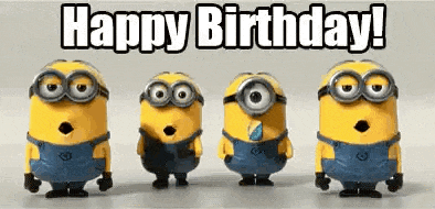 a group of minions are standing next to each other with their mouths open and the words `` happy birthday ! ''