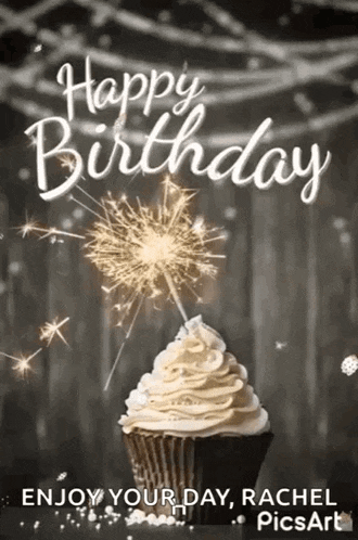 a birthday card with a cupcake and a sparkler .