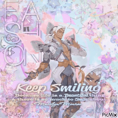 a picture of a man with the words keep smiling