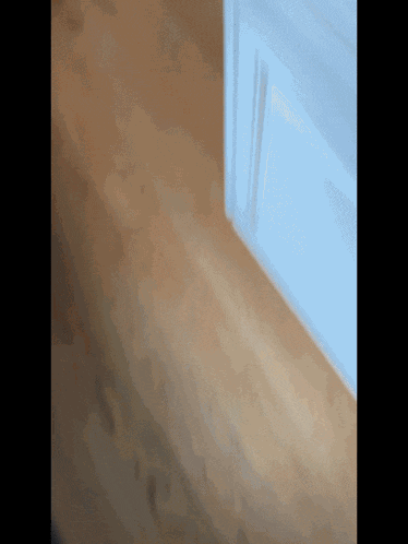 a blurred image of a wooden floor with a white cabinet in the background