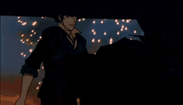 a man in a cowboy hat is standing in front of a fireball
