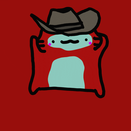 a drawing of a cowboy hat on a red background