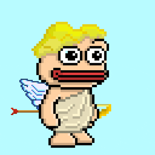 a pixel art drawing of a cupid with a bow and arrow