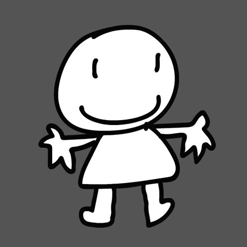 a black and white drawing of a cartoon character with a smiley face
