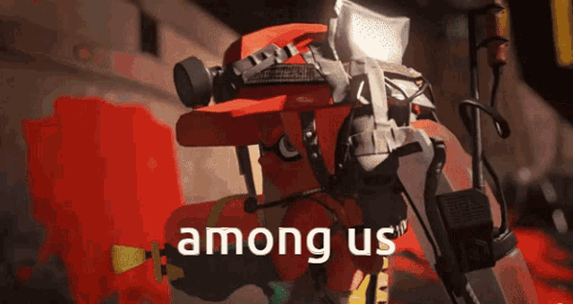 a robot with among us written on it 's chest