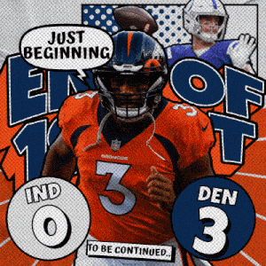 a poster of a broncos football player with the number 3 on his jersey