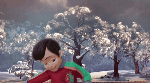 a cartoon character wearing a red and green sweater with a christmas tree on it