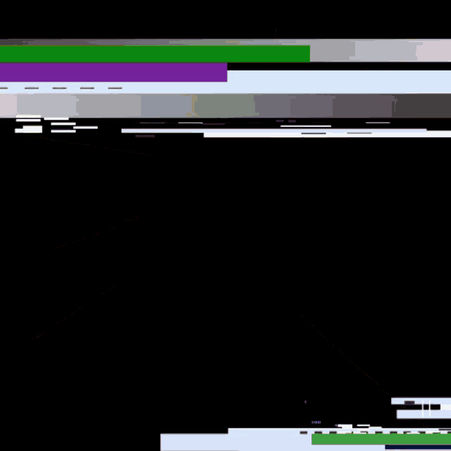a glitch screen with a green and purple block in the middle .