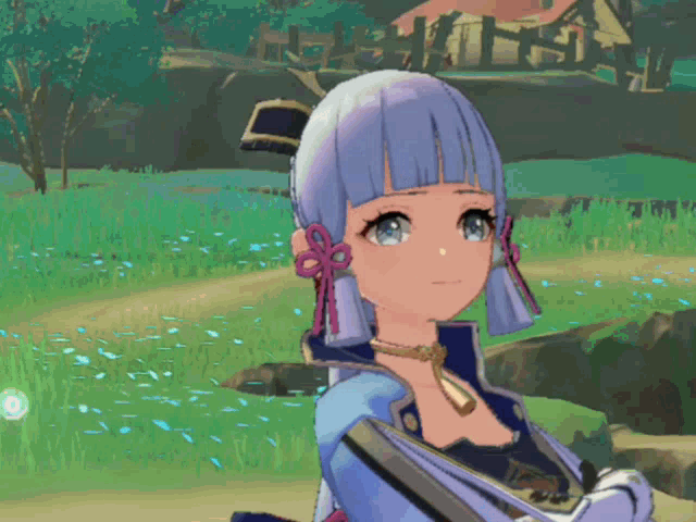 a cartoon girl with blue hair and blue eyes