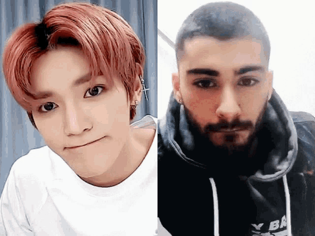 a man with red hair is next to a man with a beard wearing a hoodie that says y ba