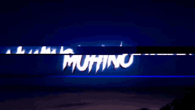 a blue background with the word muhino written on it