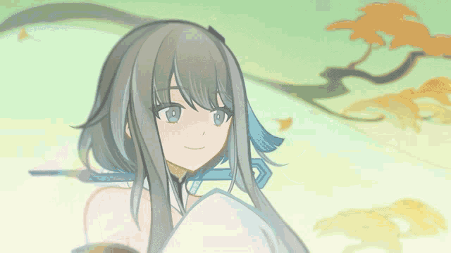 a drawing of a girl with long hair and blue hair