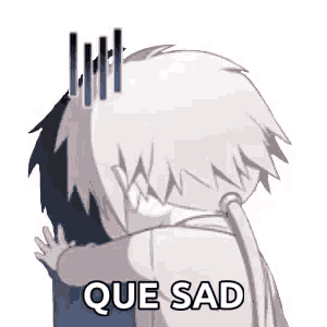 a cartoon character is holding another person 's head and says `` que sad '' .
