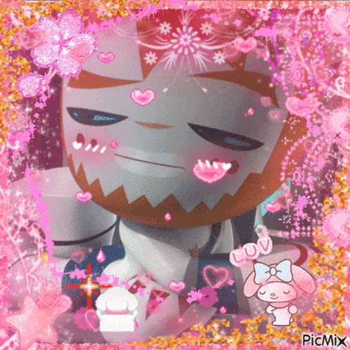 a picture of a man with a beard is surrounded by hearts and flowers and has the word love on it