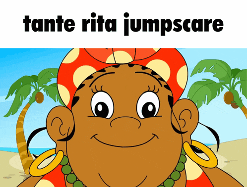 a cartoon drawing of a woman with the words tante rita jumpscare below her