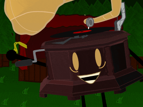 a cartoon illustration of a phonograph with a face on it