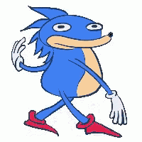 a pixel art drawing of a blue sonic the hedgehog walking .