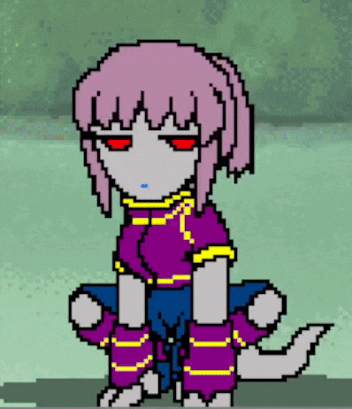 a pixel art drawing of a girl with purple hair