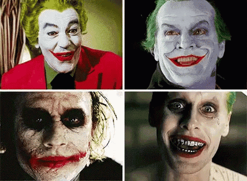 a collage of four images of the joker 's face