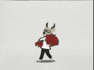 a cartoon of a man throwing roses in the air .