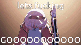 a cartoon character is holding a sword and says lets fucking gooooo