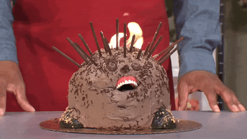 a cake that looks like a hedgehog with candles in it