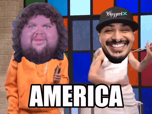 a man with a beard is next to another man with a hat that says blizzard