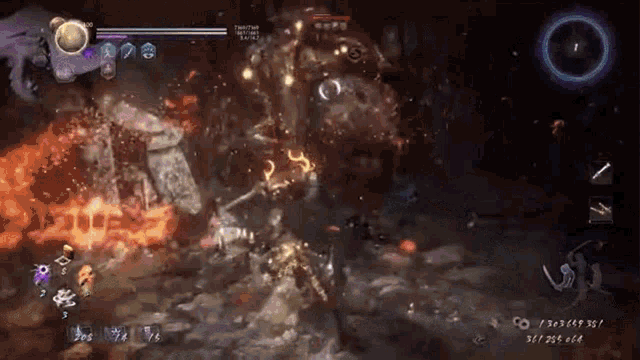 a screenshot of a video game shows a monster being struck by a sword .
